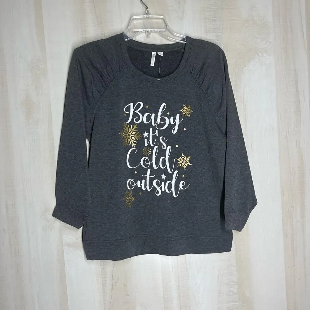 CATO new without‎ tags gray Baby it’s cold outside Holiday sweatshirt, size XS - Picture 4 of 16